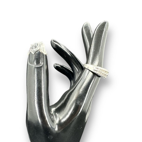 Diamond Ring Double Cluster Sterling Silver Statement "Mom" Carved Open Heart 7 - Picture 2 of 12